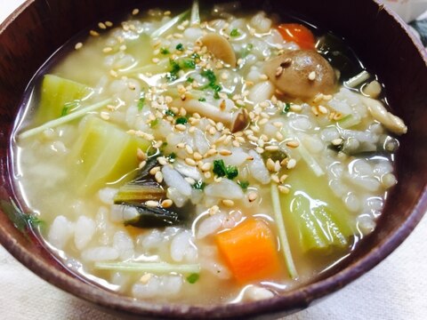 リメイク！しめじと水菜入りコンソメスープ雑炊